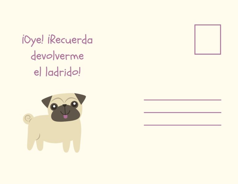 Morado Pug Ilustrado Gracioso Postal (1)